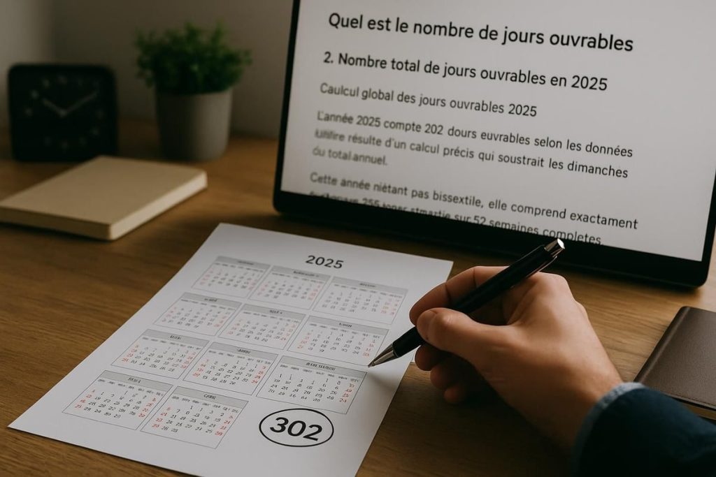 2. Nombre total de jours ouvrables en 2025