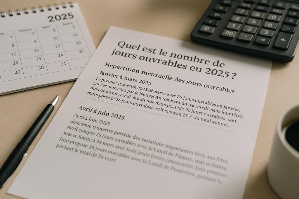4. Répartition mensuelle des jours ouvrables 2025