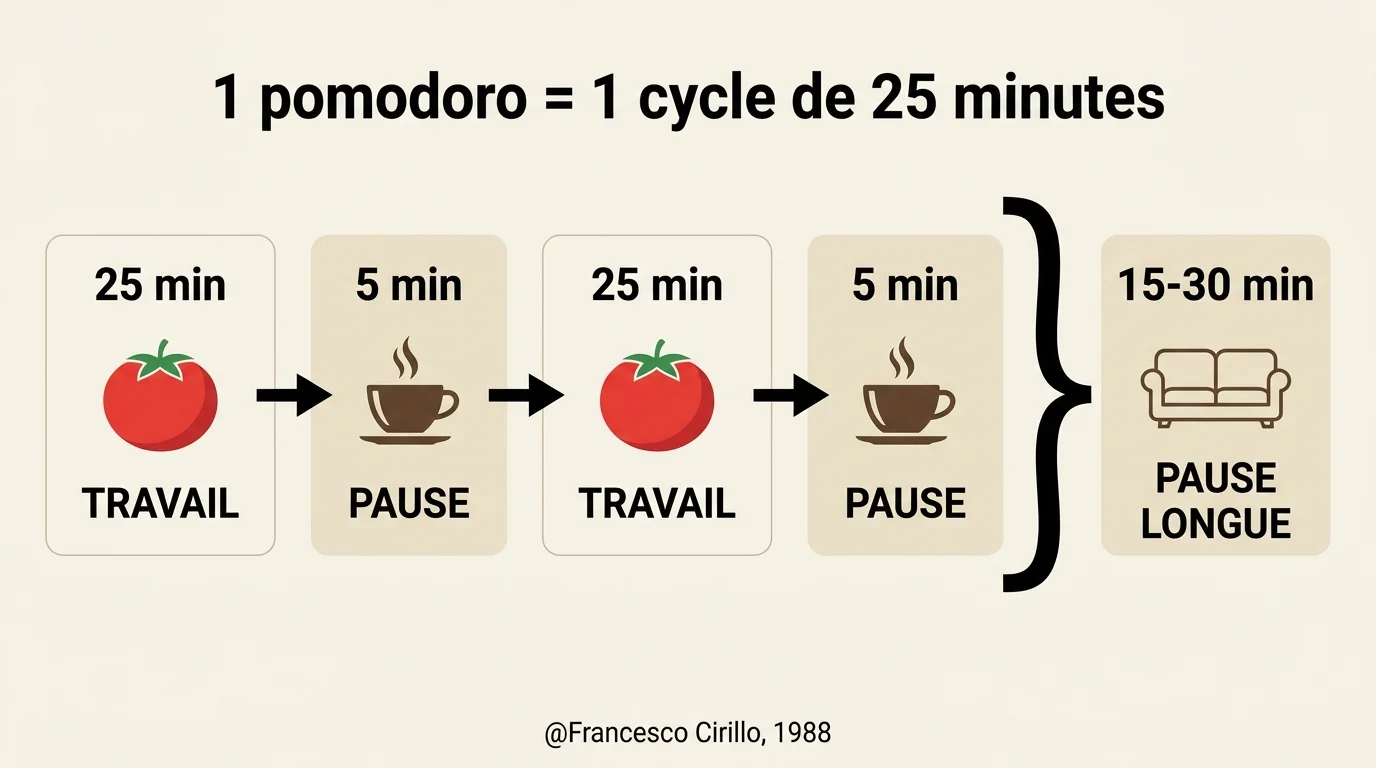 Les cycles 25/5 de la méthode Pomodoro