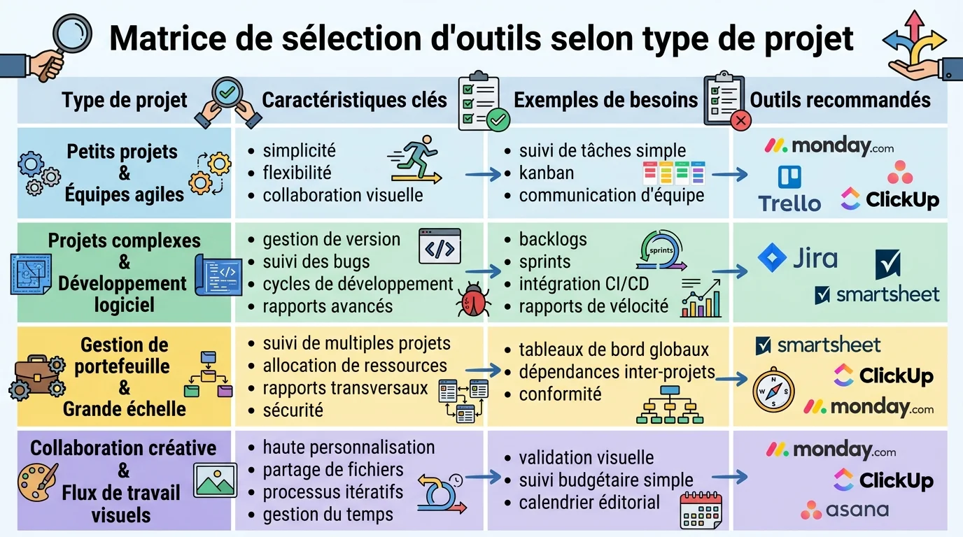 Matrice de sélection d'outils selon type de projet