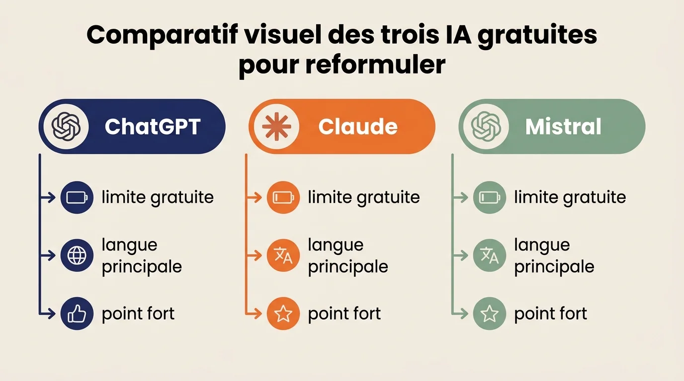 Comparatif visuel des trois IA gratuites pour reformuler