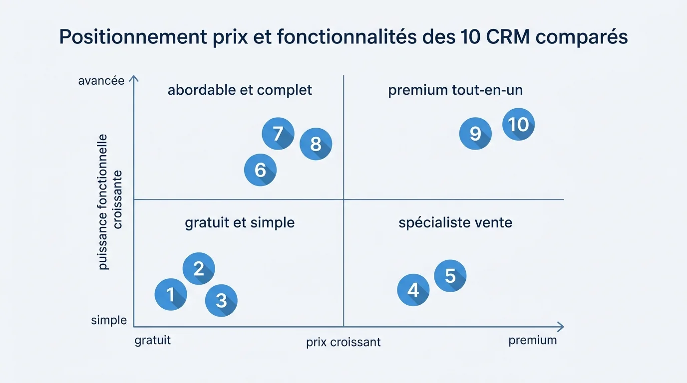 Positionnement prix et fonctionnalites des 10 CRM compares